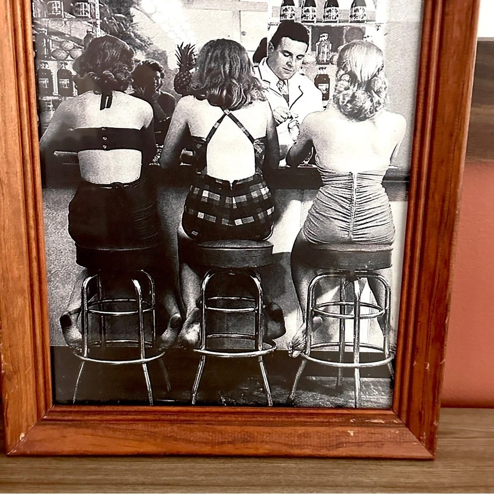 Retro Beach Soda Shop Women in Swimsuits at a Bar 1950’s Canvas Art Print Framed